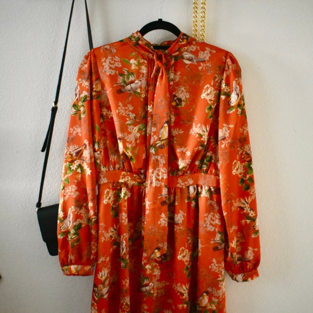 Forever 21 Orange Floral High-neck A-line Dress
